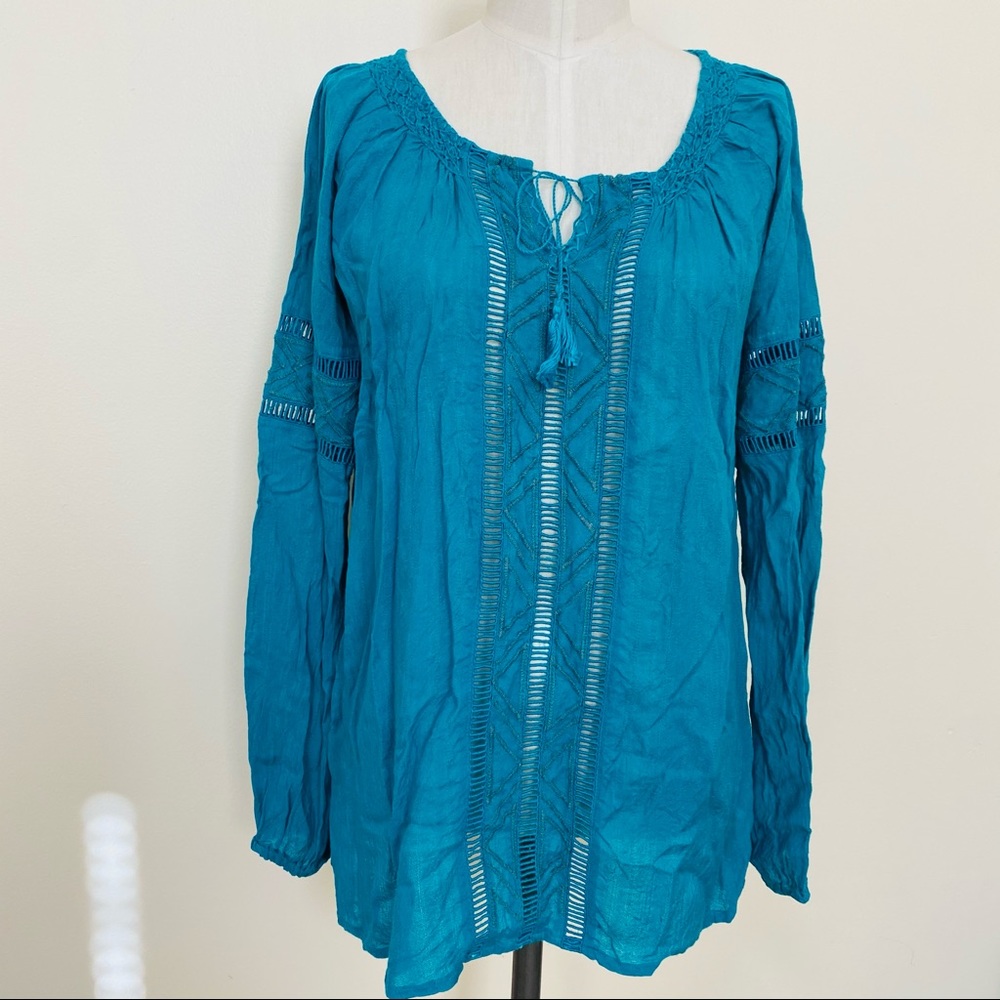 O’NEILL Peasant Boho Long Sleeve Lace Up Top Size Small